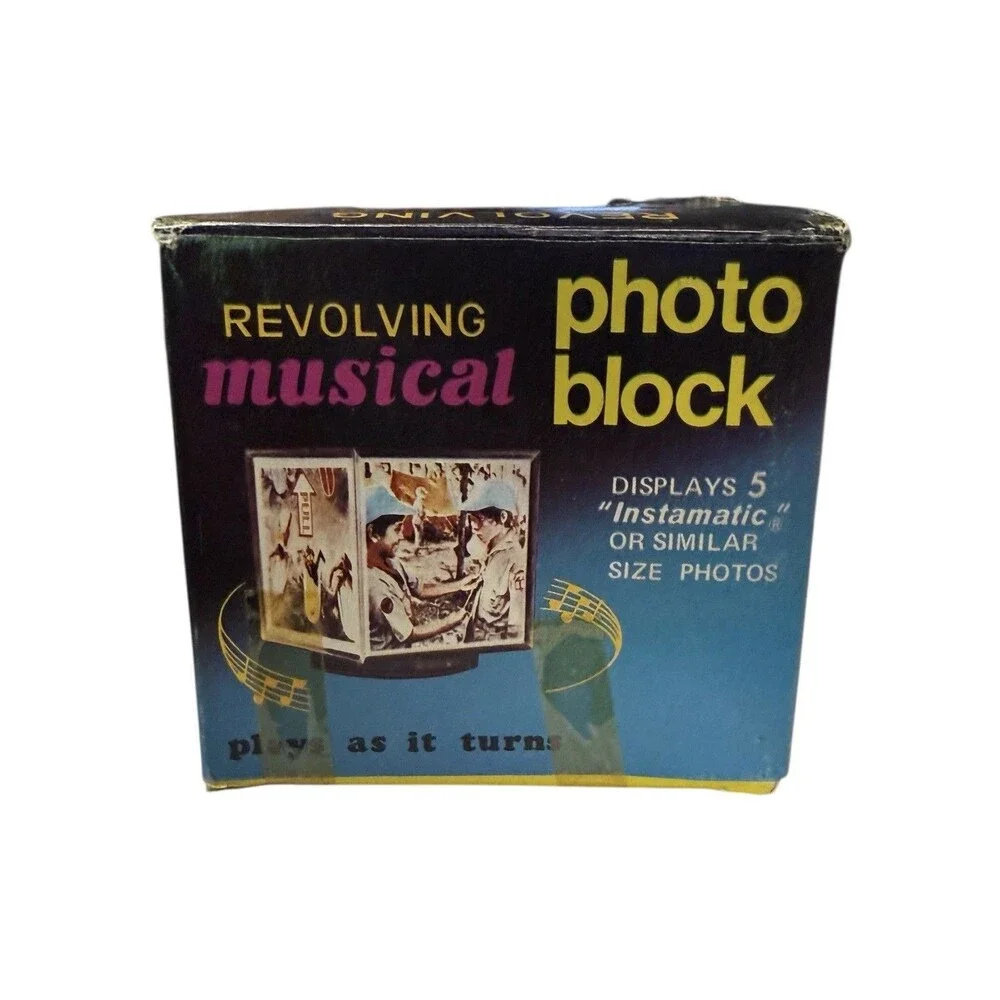 Revolving Musical Photo‎ Block Vintage Photo Cube Retro Photo **Not Tested** NIB
